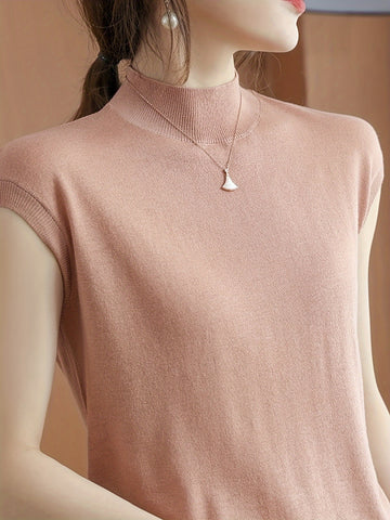 Sleeveless high-neck knit top with a fitted design for women