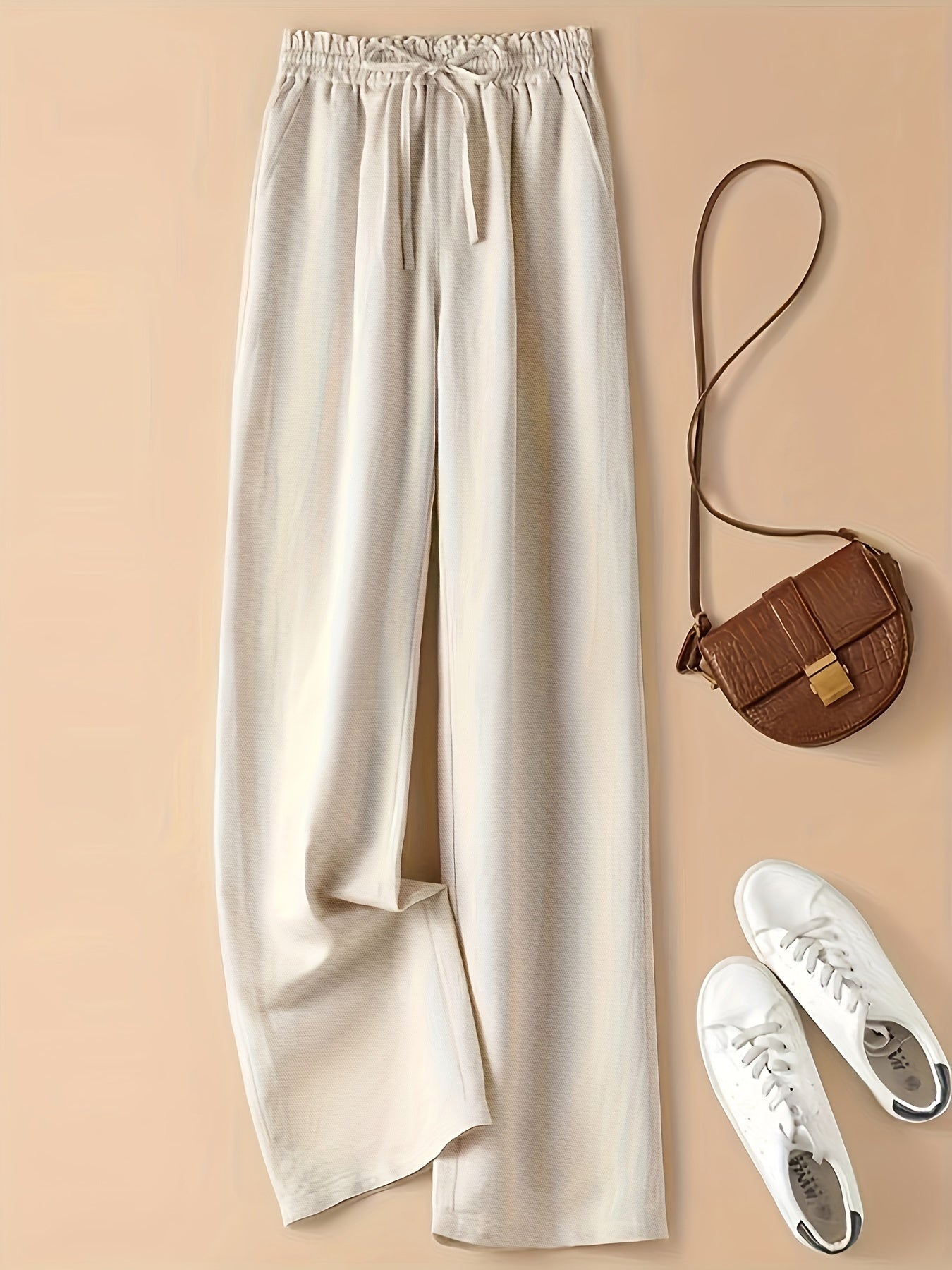 Women's casual elastic waist drawstring wide-leg pants