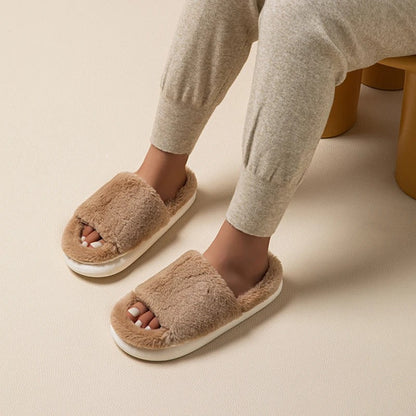 Women's thick plush open toe fur slippers