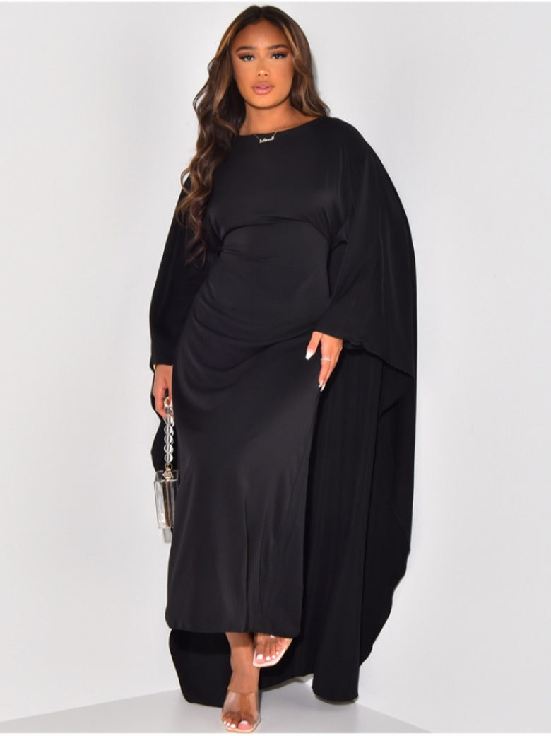Women's Maxi Dress - Elegant Flowing Silhouette - Long Sleeve Draped Evening Wear