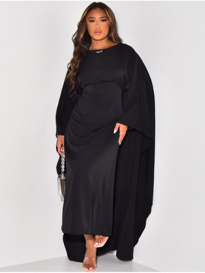 Women's Maxi Dress - Elegant Flowing Silhouette - Long Sleeve Draped Evening Wear