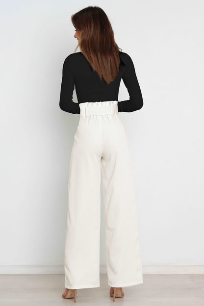 Women’s Wide-Leg Trousers – High Waist – Tailored Fit – Bow Waist Detail – Flowy Fabric