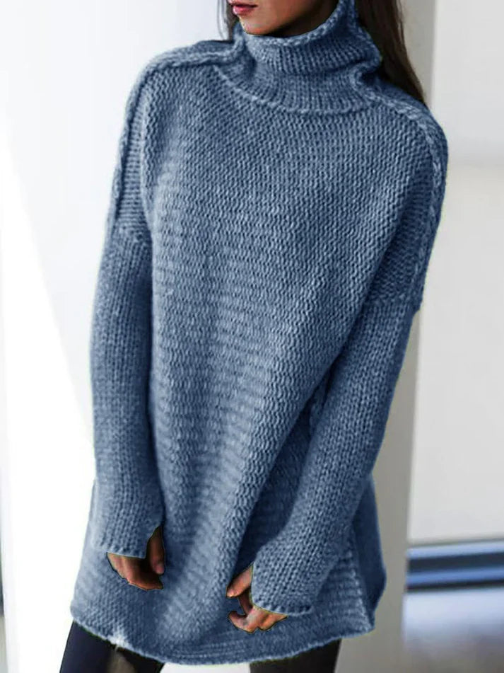 Women's comfortable turtleneck knit v neck long sleeve sweater