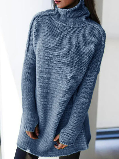 Women's comfortable turtleneck knit v neck long sleeve sweater