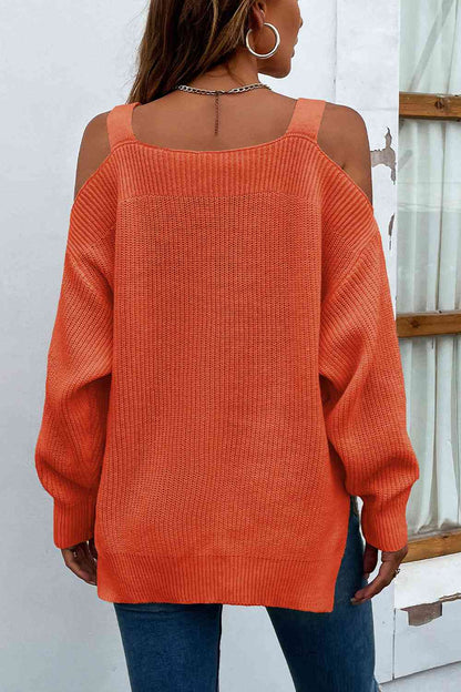 Women's ribbed cold shoulder long sleeve top