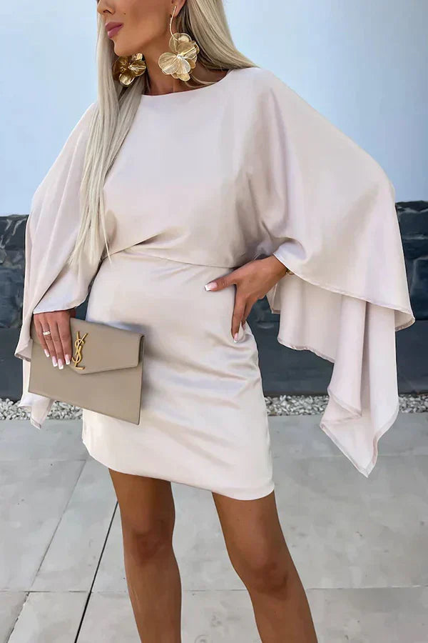 Flowing Cape Sleeve Fitted Mini Dress