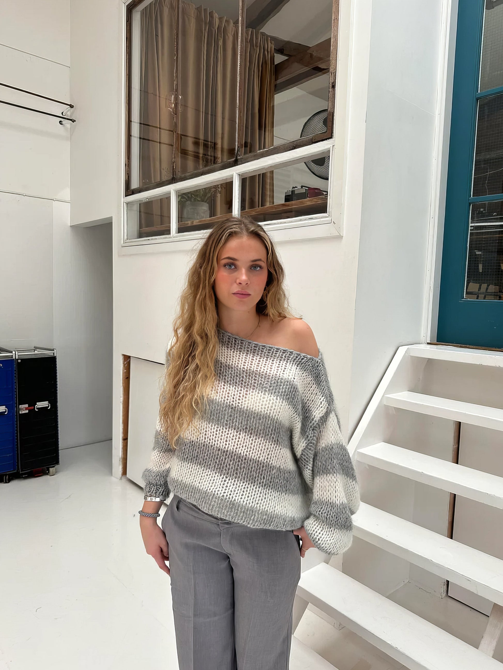 Knitted Wool Blend Crewneck Sweater