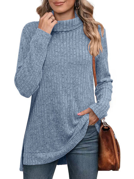Ribbed Knit Relaxed Fit Turtleneck Sweater