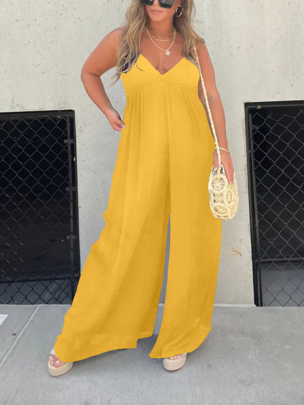 Women's v-neck trousers with wide legs