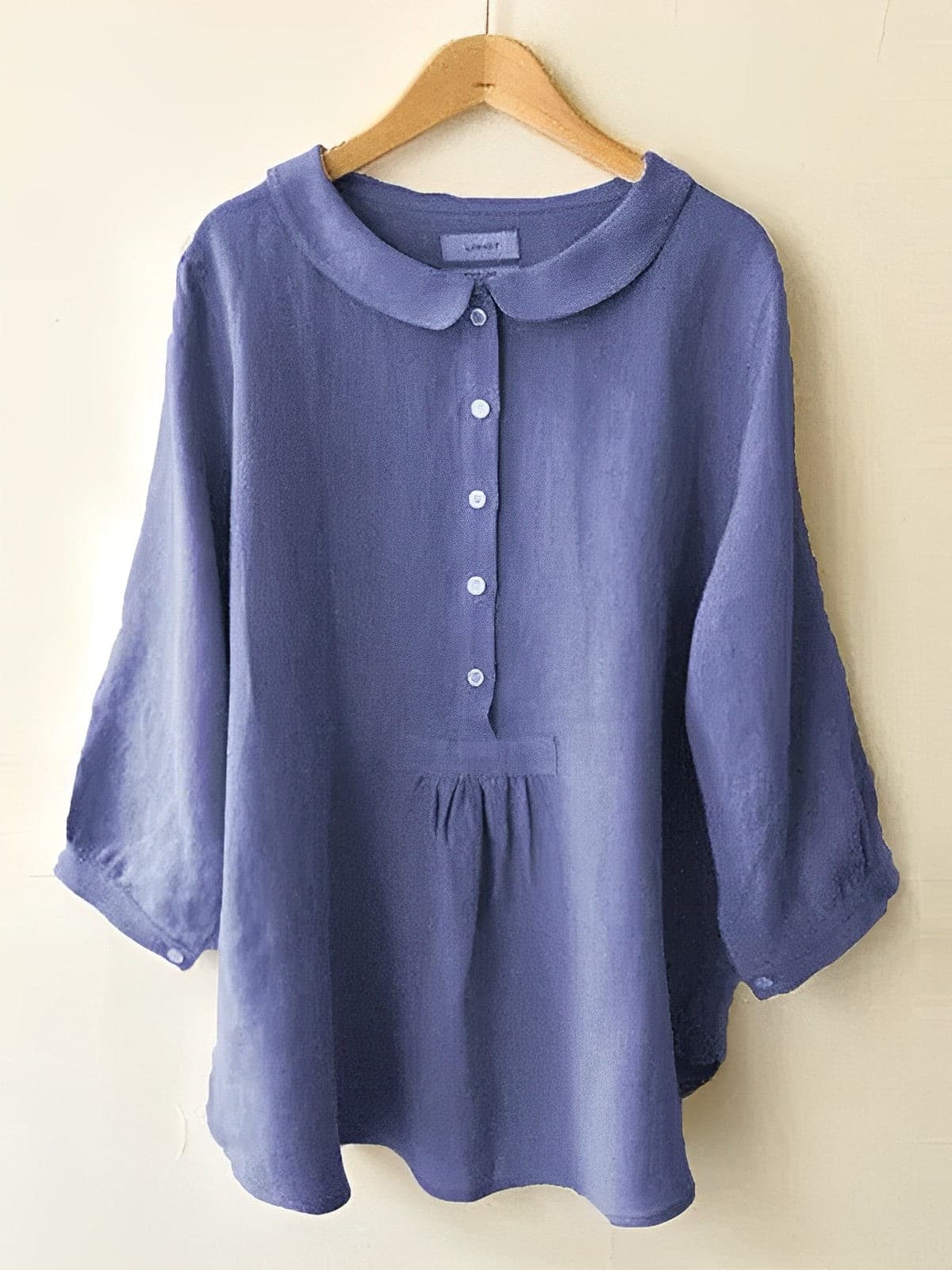 Women’s Blouse – Loose Fit – Peter Pan Collar – Breathable Blend – Peplum – 3/4 Sleeve
