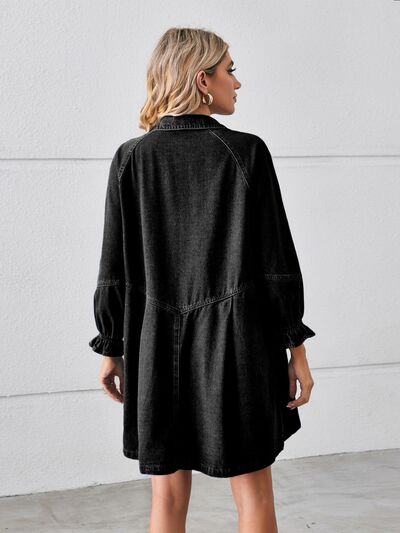 Women's Denim Shirt Dress - Button Down - Relaxed Fit - Long Sleeve Casual Wear
