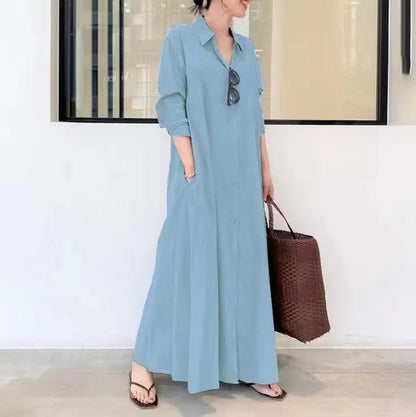Women's solid color long sleeve pocket casual dress