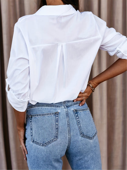 Women’s Button-Up Shirt – 100% Cotton – Oversized Fit – Long Sleeve Casual Wear