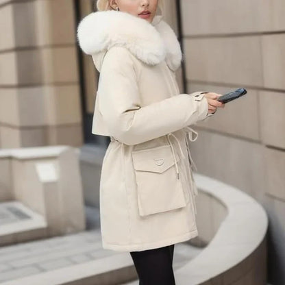 Women’s Parka Coat – Insulated Mid-Thigh Fit – Faux Fur Hood – Adjustable Waist
