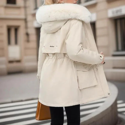 Women’s Parka Coat – Insulated Mid-Thigh Fit – Faux Fur Hood – Adjustable Waist