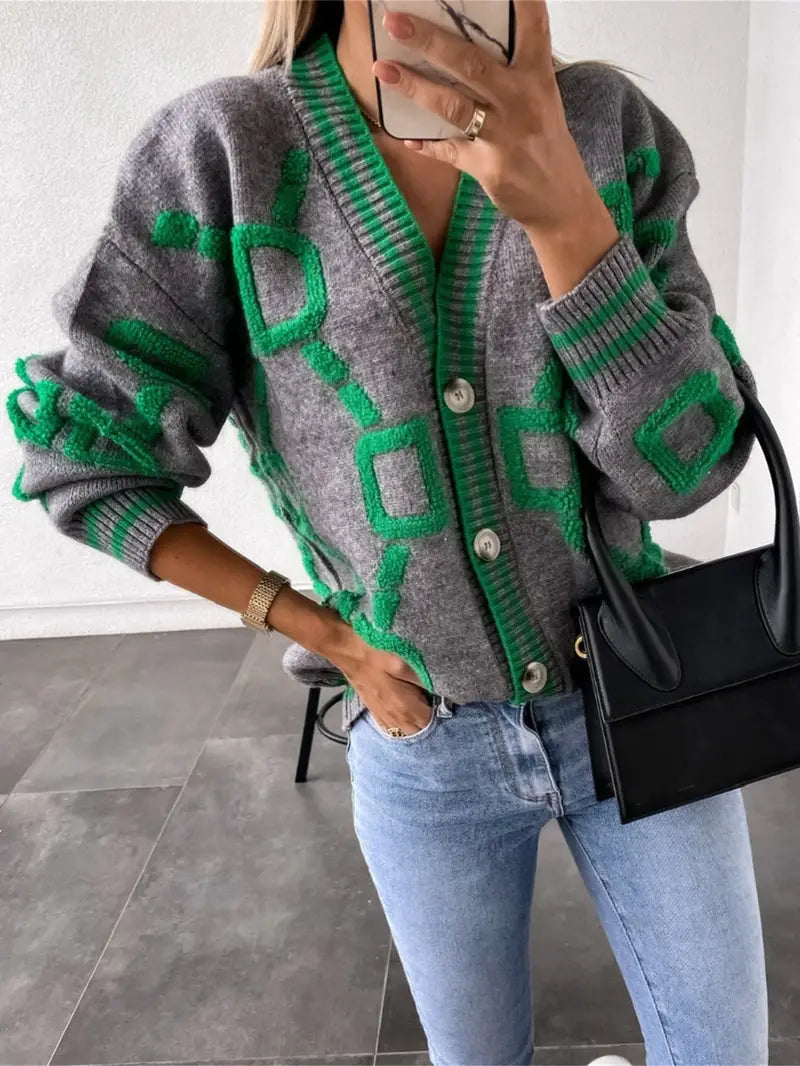 "Leanor Hays" Wool knit Button down cardigan sweater