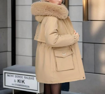 Women’s Parka Coat – Insulated Mid-Thigh Fit – Faux Fur Hood – Adjustable Waist