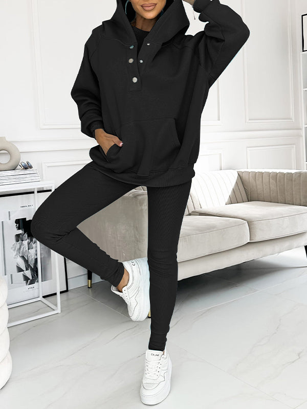Women's athleisure hooded sweatshirt sleeveless top and leggings three-piece set