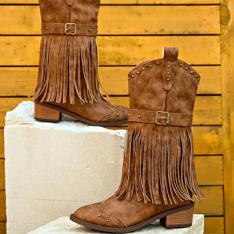 Women's vintage cowboy boots with tassel