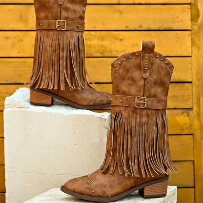 Women's vintage cowboy boots with tassel