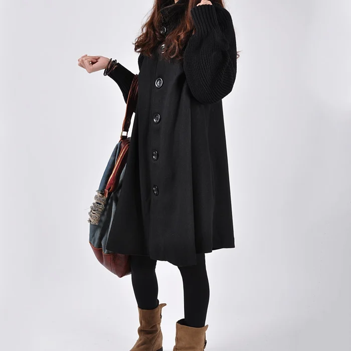 Women's mid-length high-neck button-down loose trench coat