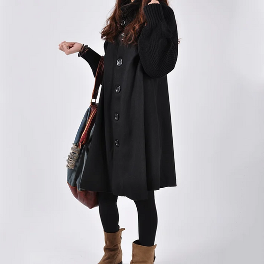 High-Neck Button-Down Mid-Length Trench Coat