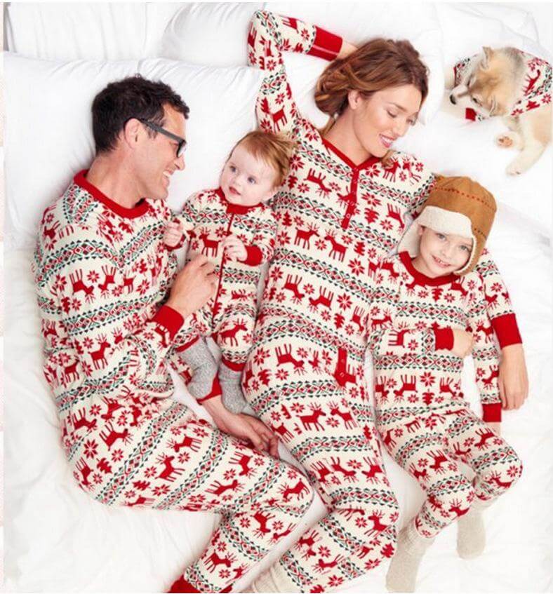 Red and white reindeer Christmas family onesies