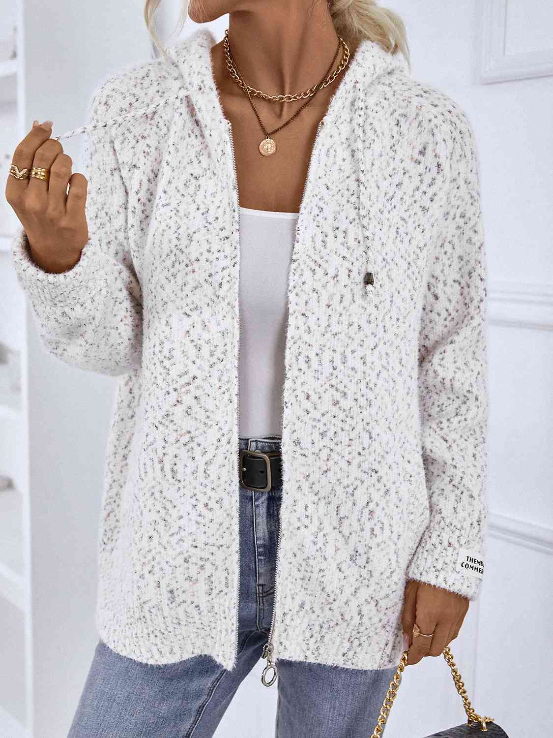 Women’s Hooded Cardigan – Knit Fabric – Relaxed Fit – Zip Closure – Long Sleeve Casual Wear