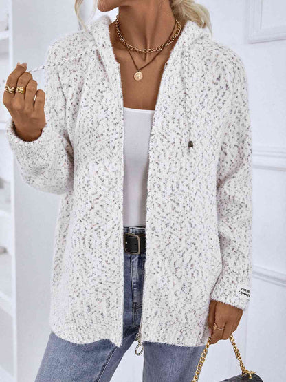 Women’s Hooded Cardigan – Knit Fabric – Relaxed Fit – Zip Closure – Long Sleeve Casual Wear
