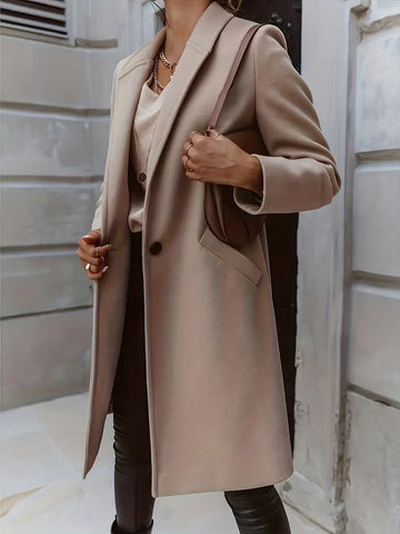 Women's solid color long button coat for autumn and winter