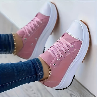 Women's High-Top Sneakers - Canvas Upper - Rubber Toe Cap - Chunky Sole Casual Wear