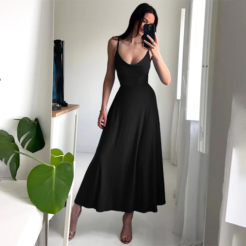 Women's Maxi Dress - Fitted Bodice - Spaghetti Straps - Flowy A-Line Silhouette