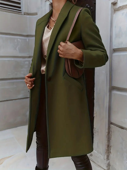 Women's solid color long button coat for autumn and winter