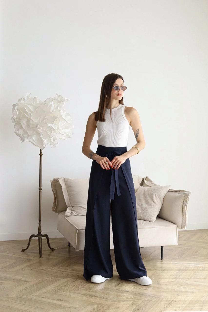 High-Waist Tie-Front Wide Leg Pants