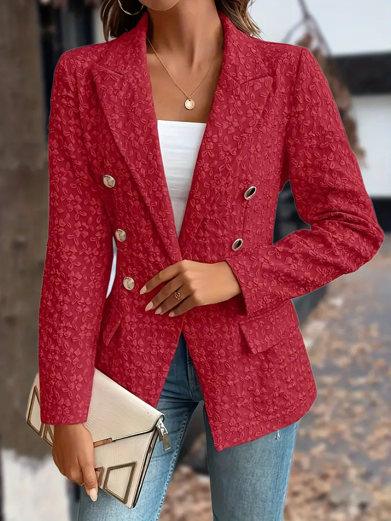 Women's solid lapel blazer jacket with pockets