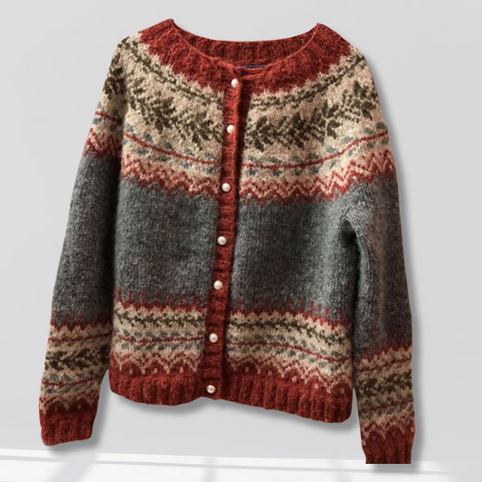 Ethnic Jacquard Knit Single-Breasted Sweater