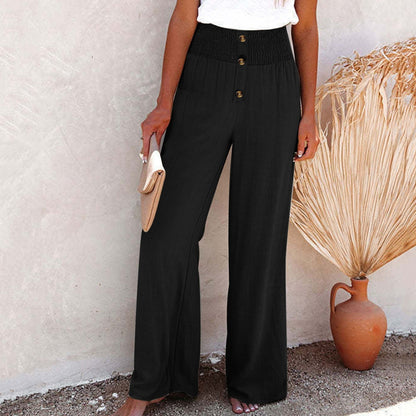 Women's High-Waisted Wide-Leg Pants - Lightweight Breathable Fabric - Elastic Back