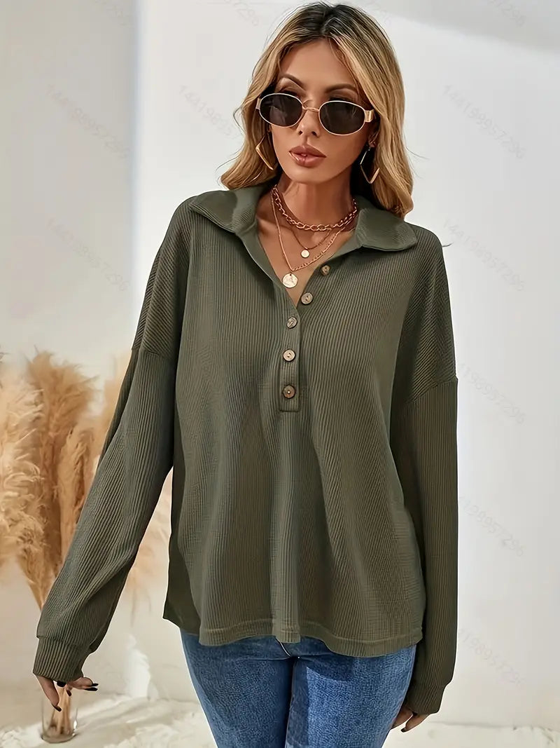 Ribbed Relaxed Fit Button-Down Shirt