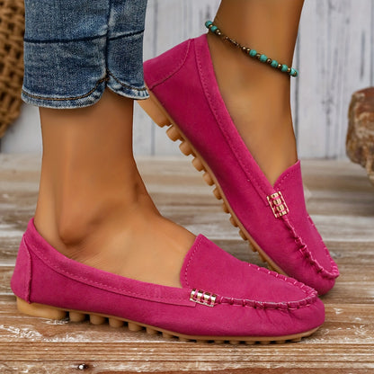 Slip-on moccasin loafers with decorative stitching for women