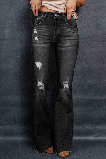 Kahina - distressed raw hem flare jeans