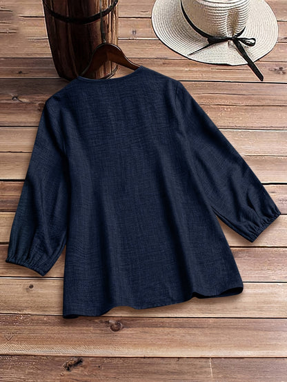 Women's Blouse - Zipper Front - Three-Quarter Sleeve - Stylish & Versatile