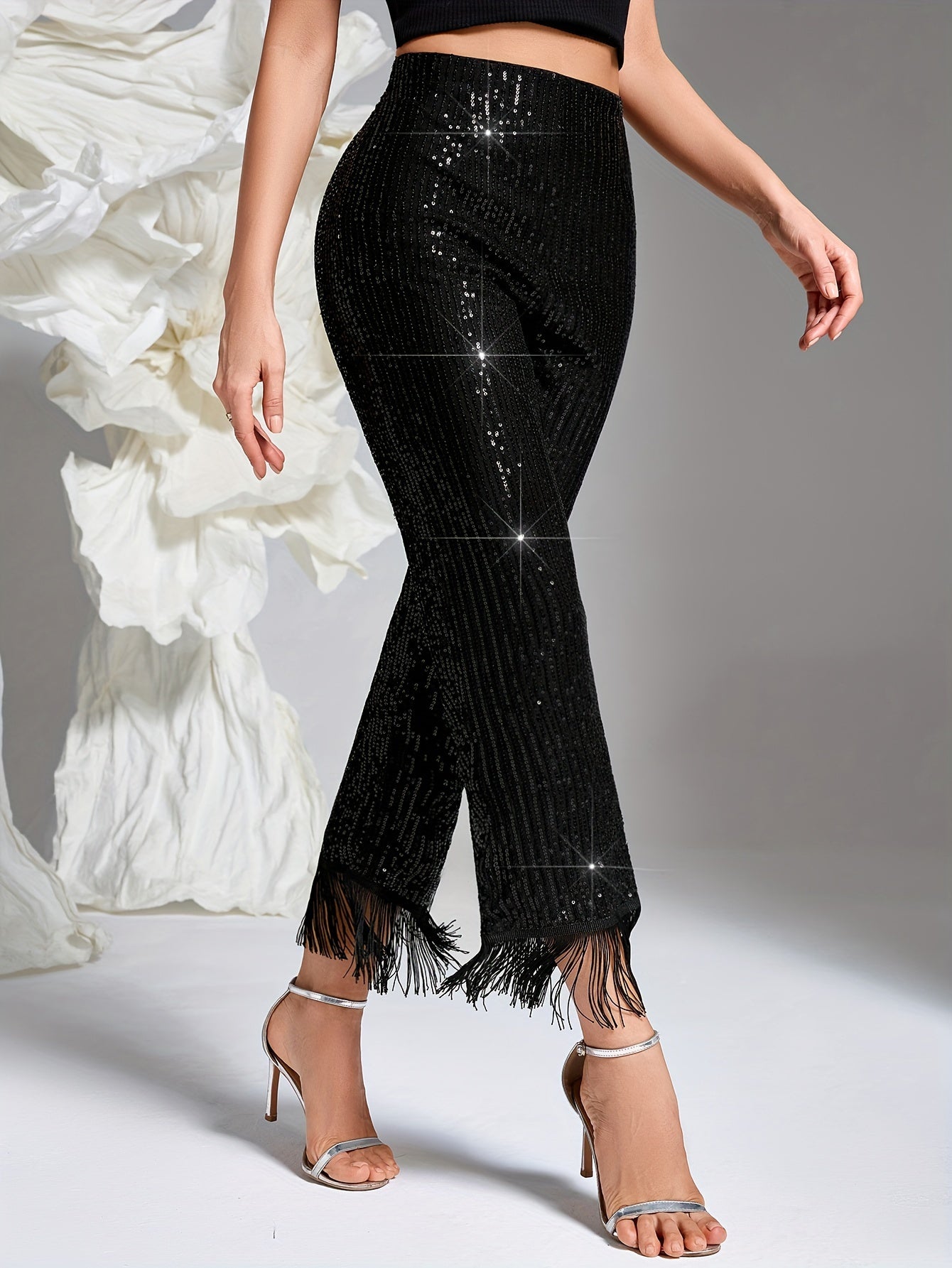 Elegant fringe hem straight-leg pants for women