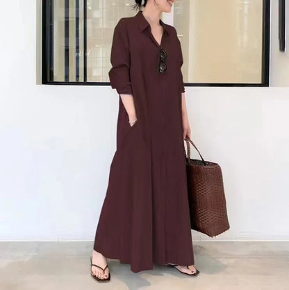 Women's solid color long sleeve pocket casual dress