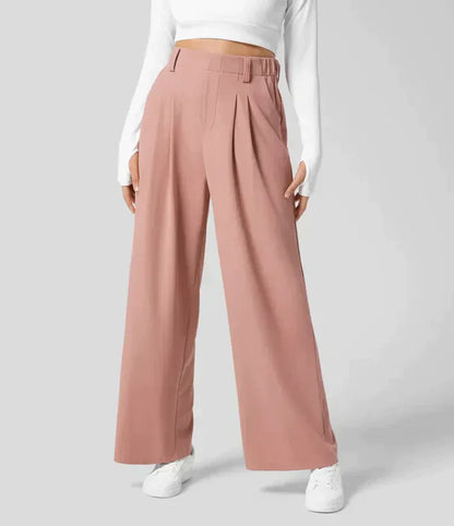 Women’s Wide-Leg Trousers – Pleated Front – Full Length – Fitted Waist with Belt Loops