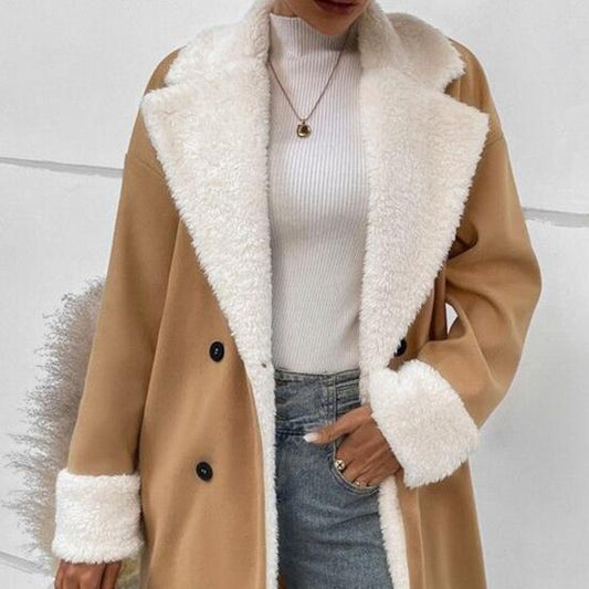 Shearling Lined Double Breasted Mid-Length Coat