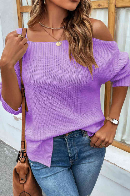 Women's ribbed cold shoulder long sleeve top