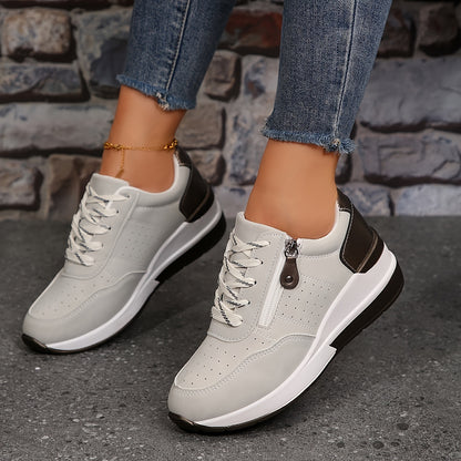 Women's Low-Top Sneakers - Lace-Up - Perforated Design - Cushioned Rubber Sole