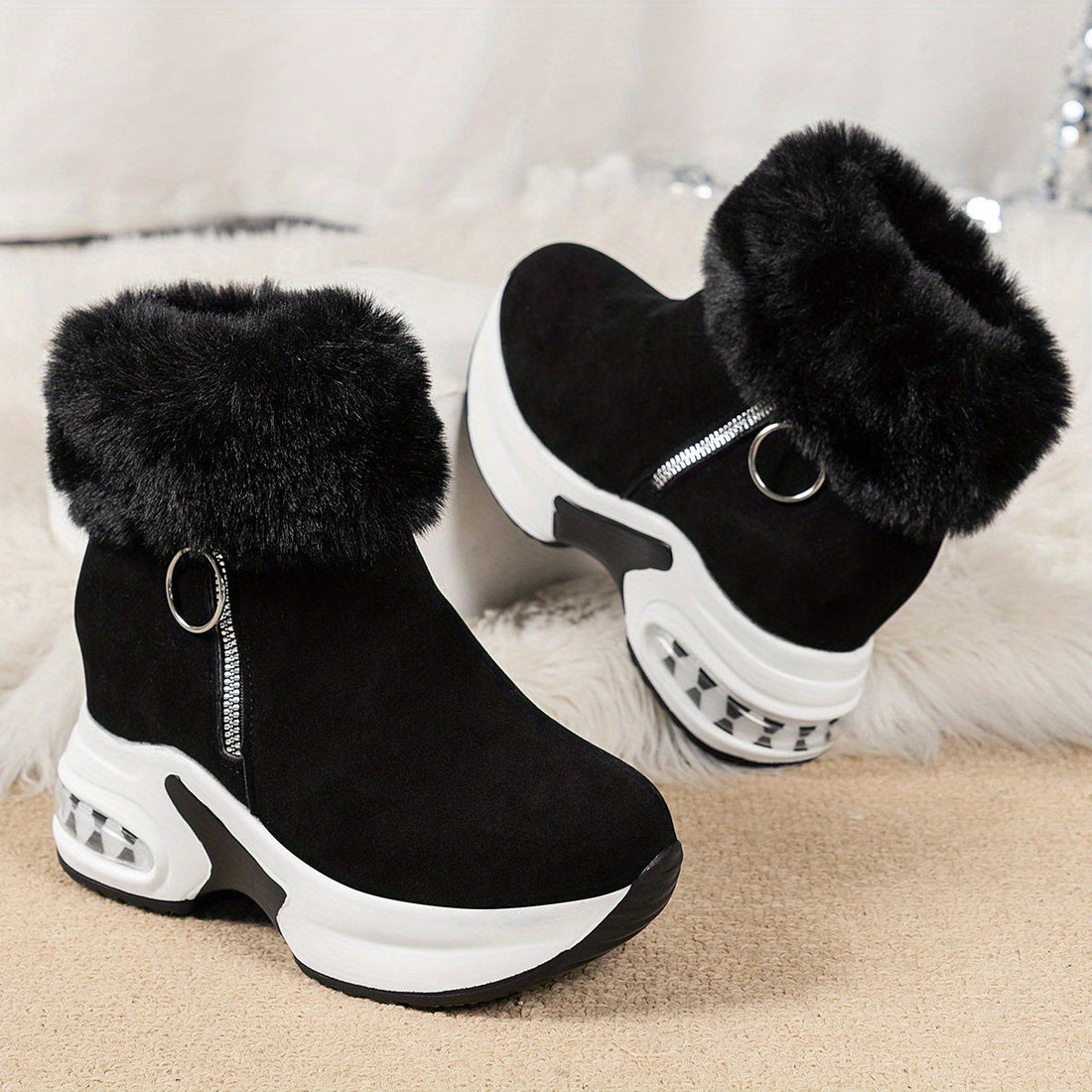 Women's height-increasing fur snow boots