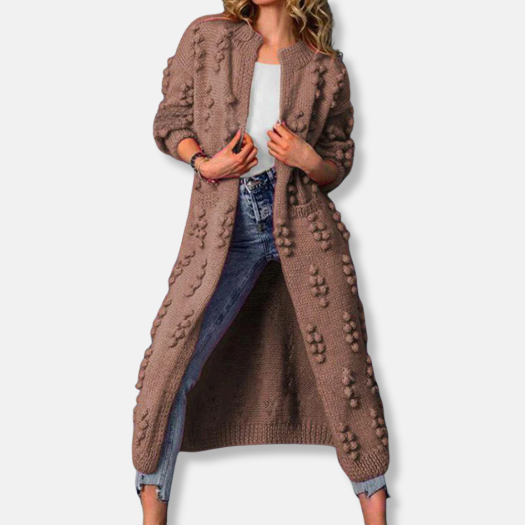 Wool Long Ribbed Open Front Cardigan