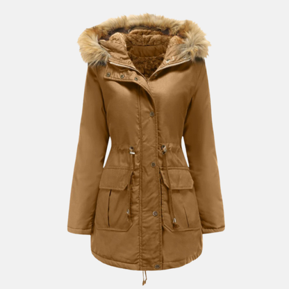 Women’s Parka Jacket – Tailored Fit – Faux Fur Hood – Mid-Thigh Length